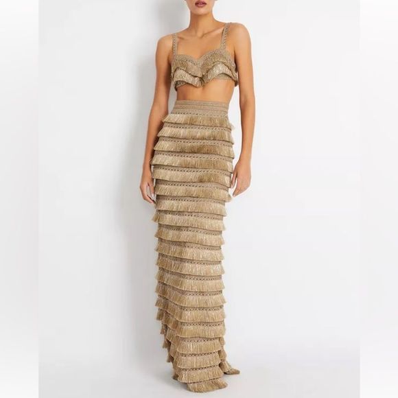 PatBO Dresses & Skirts - - Patbo metallic fringed skirt